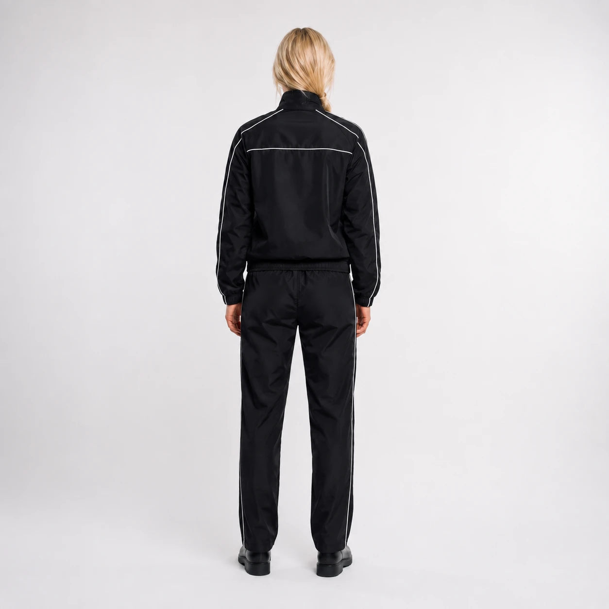 AYN Women’s Modest Tracksuit – Black Two-Piece Set with White Piping