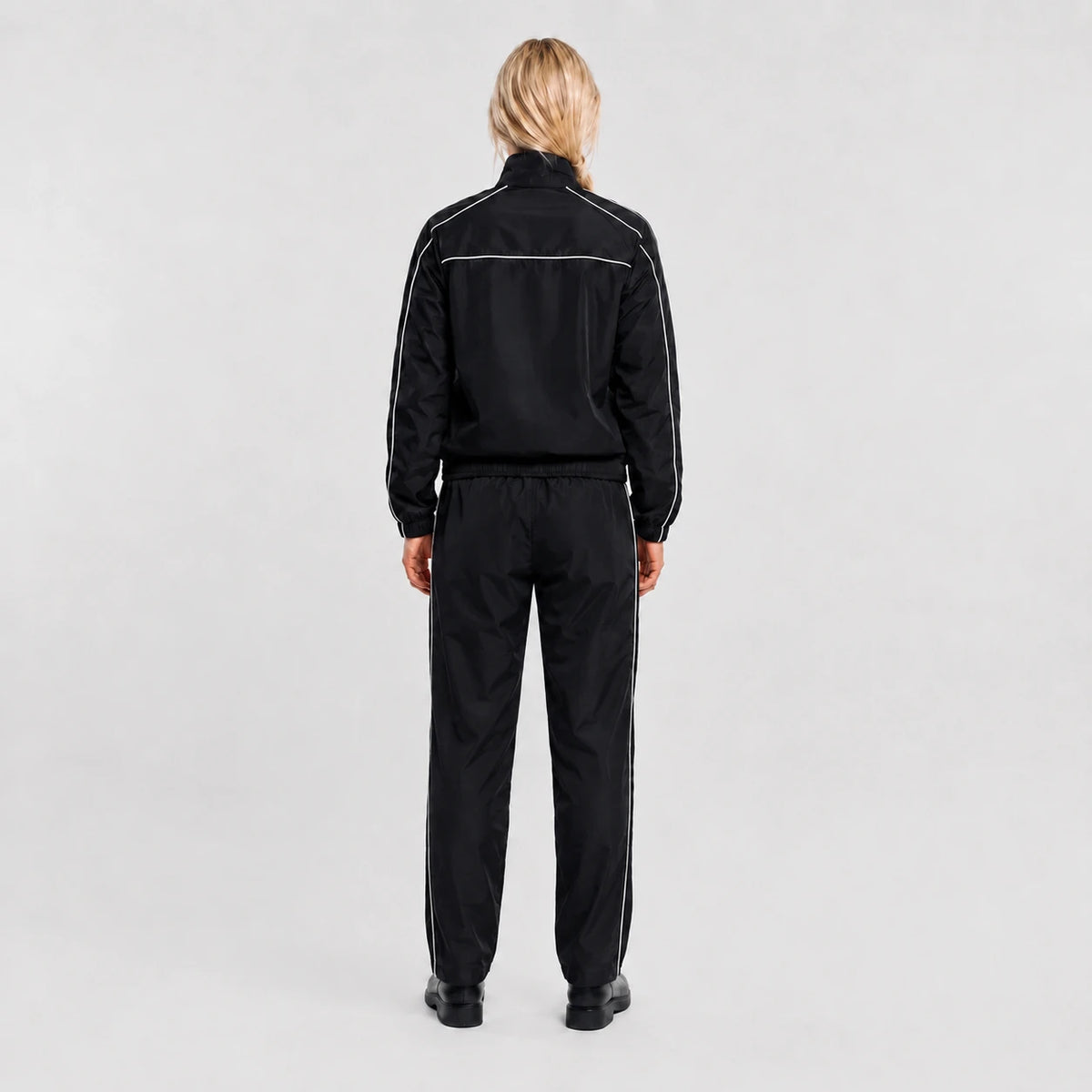 AYN Women’s Modest Tracksuit – Black Two-Piece Set with White Piping